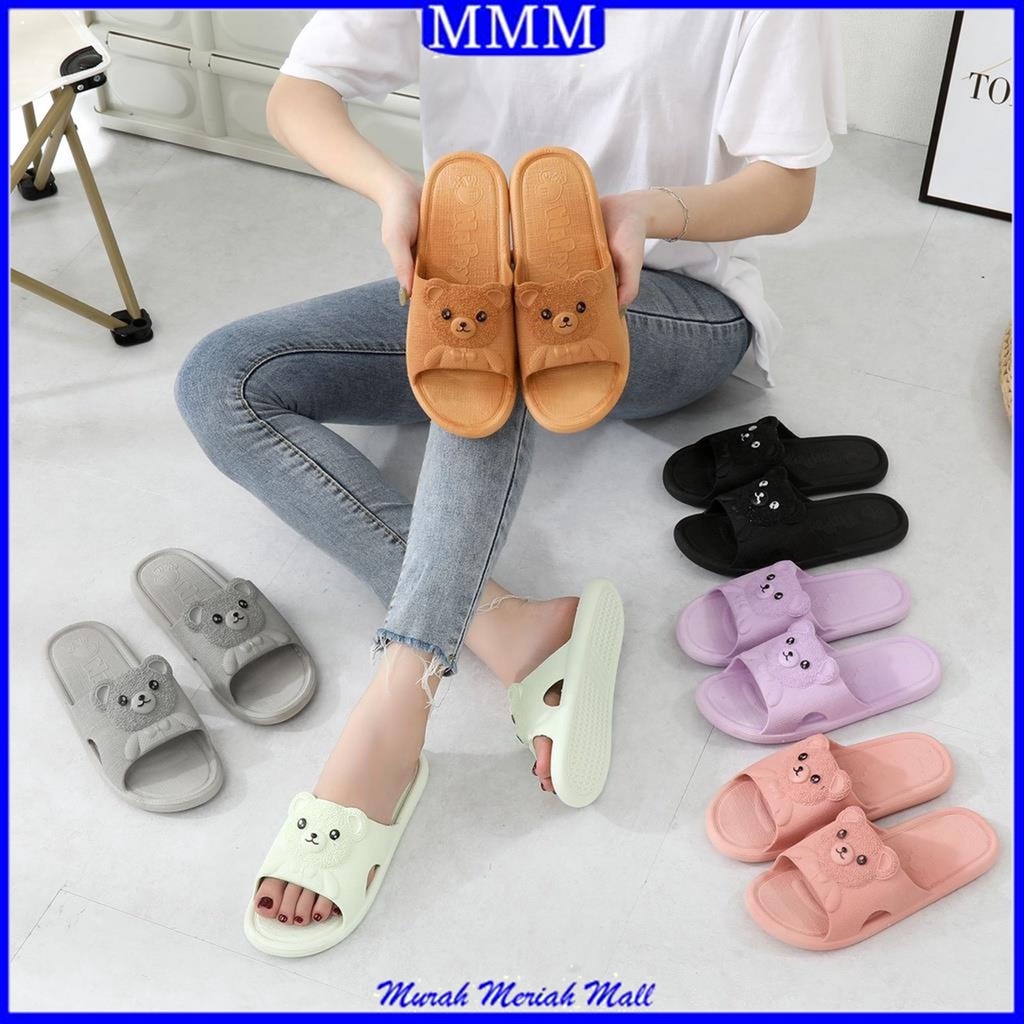 MMM Sandal Rumah Slop Karakter Bear 6567 Sendal Karet Couple Slip On Karet Empuk Home Slipper Anti Slip Wanita Gaya Korea Murah Import