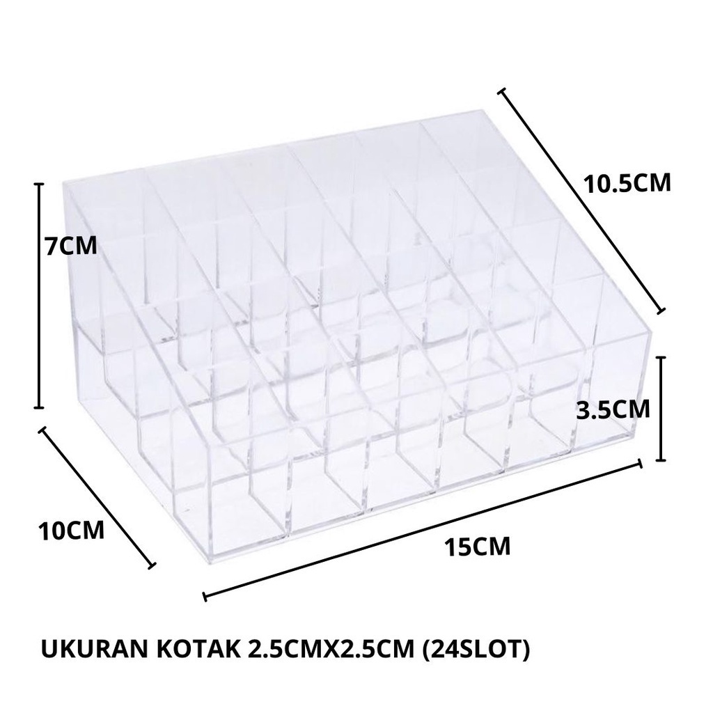 MMM Rak Lipstik Kutek Multifungsi Akrilik 24 SLOT Murah Tempat rak kosmetik tempat kuas tempat lipstik Rak Makeup Acrylic Murah