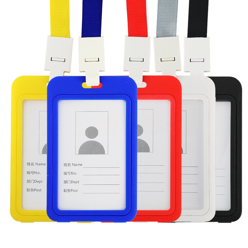 MMM Name Tag Id Card Transparant Gantungan Kartu Nama Plastik Vertical Lanyard Potrait Motif Polos Warna Warni Tanda Pengenal Bening Horizontal