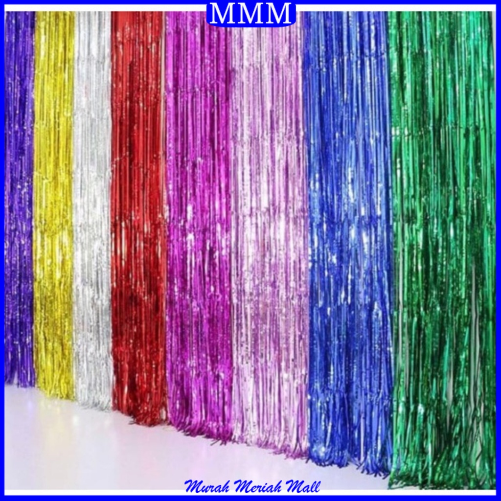 MMM Tirai Pesta Ulang Tahun Tirai Rumbai Plastik Chrome Foil 99 x 180 Cm Foil Curtain Backdrop Curtain Selinger Metalik Import Murah