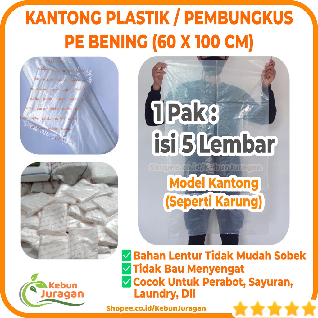Kantong Plastik Besar Bening Plastik PE 60 x 100 cm Plastik Bening Transparan Perlengkapan Rumah