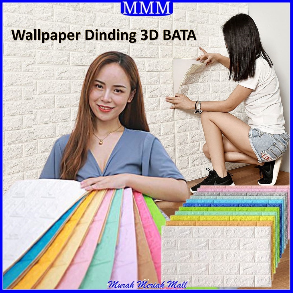 MMM WALLPAPER DINDING FOAM 3D MOTIF BATU BATA POLOS STAR UKURAN 35x70 CM WATERPROOF BRICK STICKER