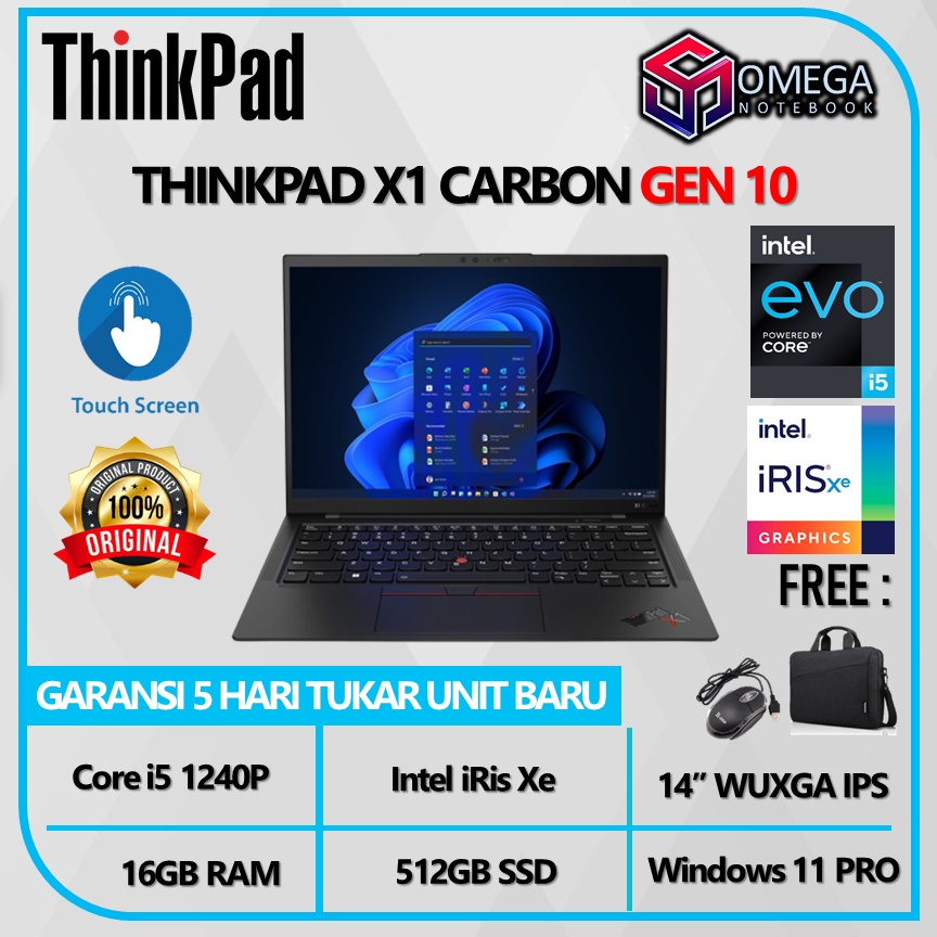 Lenovo Thinkpad X1 Carbon Gen 10 i5 1240P 16GB 512GB iRis Xe 14&quot; WUXGA IPS Windows 11 Pro