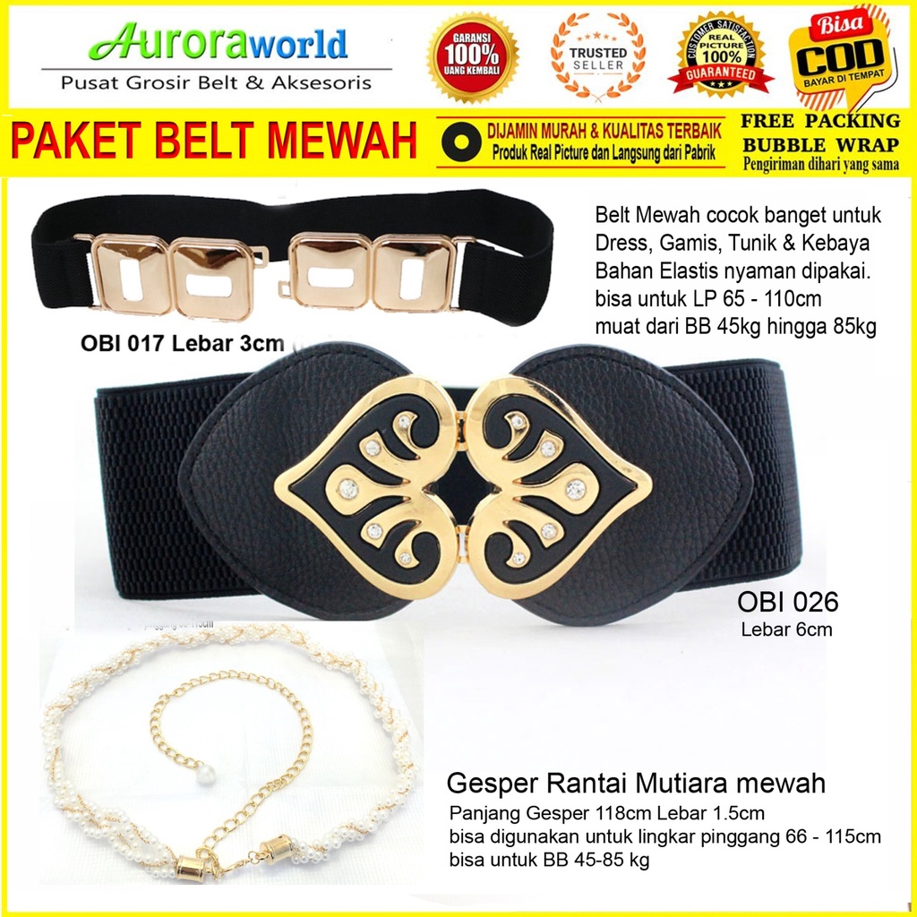 Auroraworld PAKET USAHA ikat pinggang wanita belt elastis wanita obi belt karet gesper kebaya sabuk mewah korea untuk dress tunik gamis