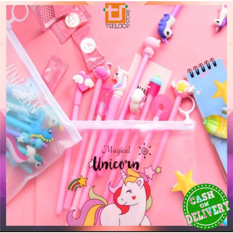 

0ONE-A15 Pulpen Gel Karakter Lucu Set Isi 20PCS Pena FREE Zipper Pouch Tempat