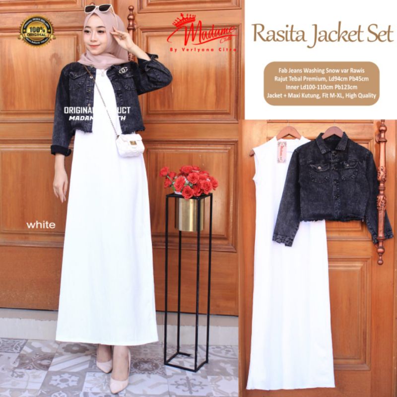 RASITA JACKET SET  BY MADAME INER KNIT IMPORT PLUS OUTER ORI JEANS WASH HALUS NYAMAN/INNER KNIT SPAN