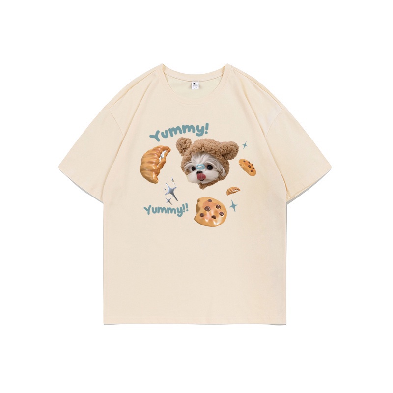 XIAOZHAINV Kaos Atasan Wanita Puppies And Desserts Pattern Lengan Pendek A0913