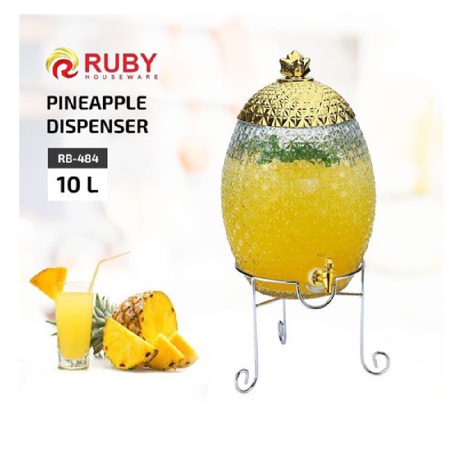 Dispenser Kaca Nanas Ruby RB-484G Pineapple Beverage Dispenser 10 Liter Decanter Cristal Water Tank 