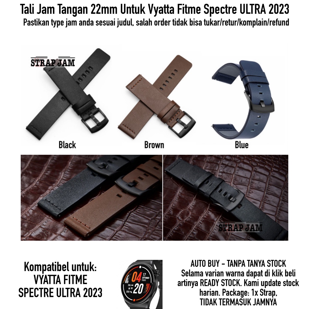 Modern Tali Jam Vyatta Fitme Spectre Ultra 2023 - Strap 22mm Leather Kulit Buckle Hitam