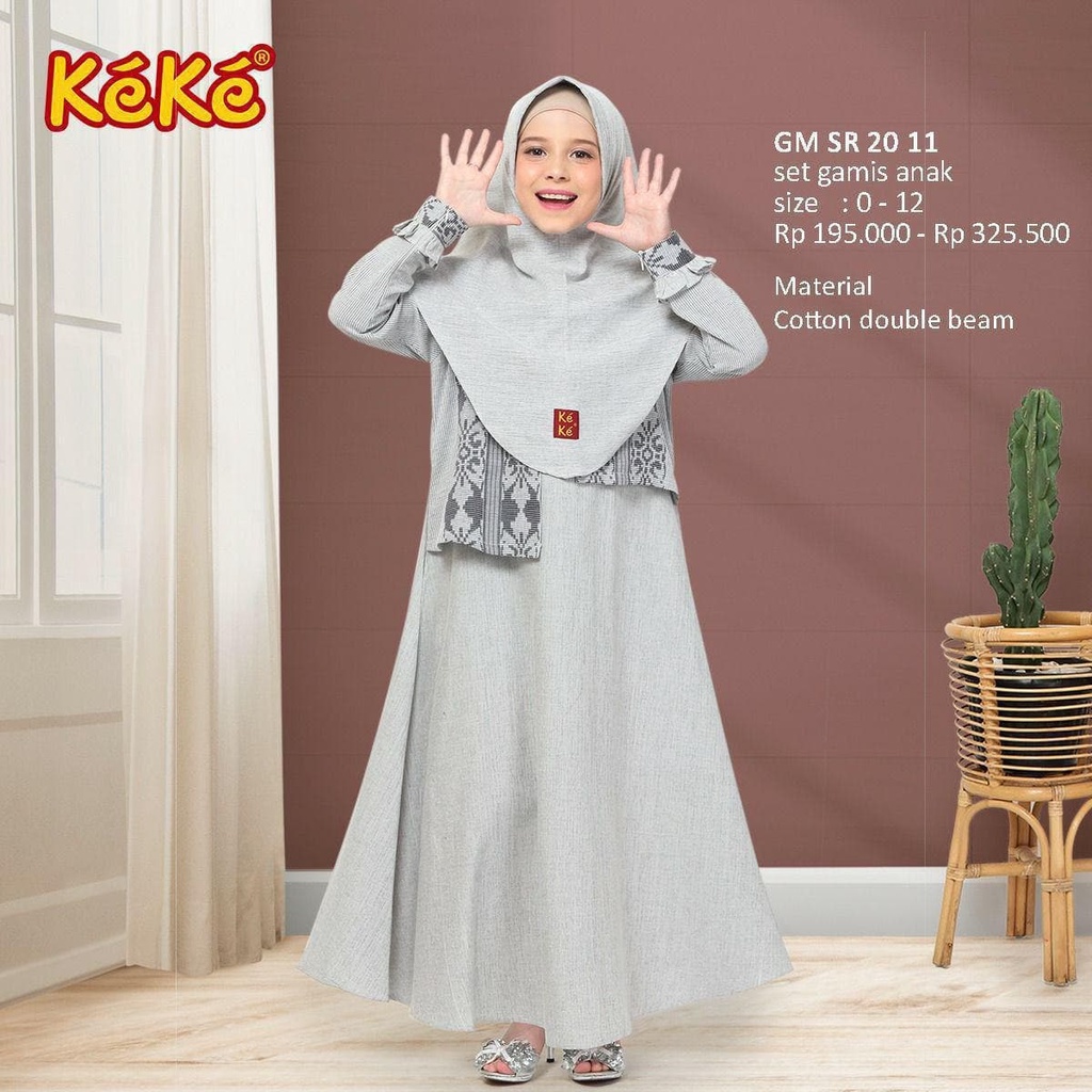 Gamis Anak Keke GM SR 20 11 Katun ABU / Gamis Anak Keke Original / Baju Muslim Anak Keke / Keke Busa