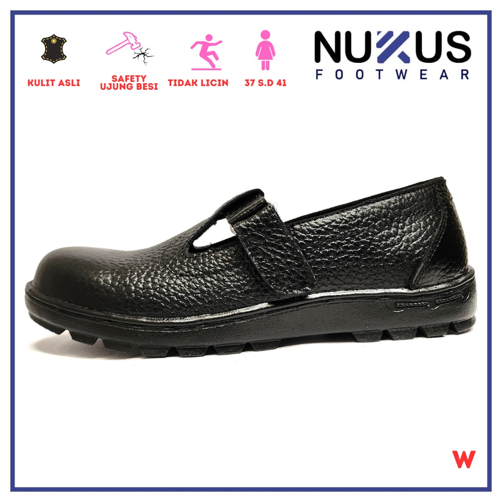 Nukus Sepatu Safety Wanita Kulit Sapi Asli Hitam - W