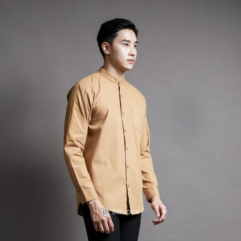 Baju Kemeja Koko Pria Kerah Shanghai Lengan Panjang Polos Basic - By Bruder