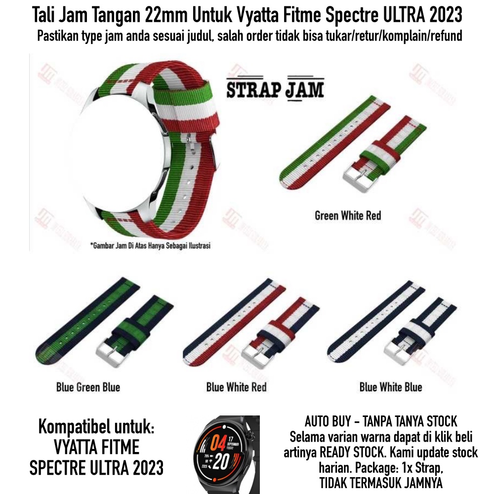 Tali Jam Vyatta Fitme Spectre Ultra 2023 - Strap 22mm Nylon Kanvas 3 Baris Warna