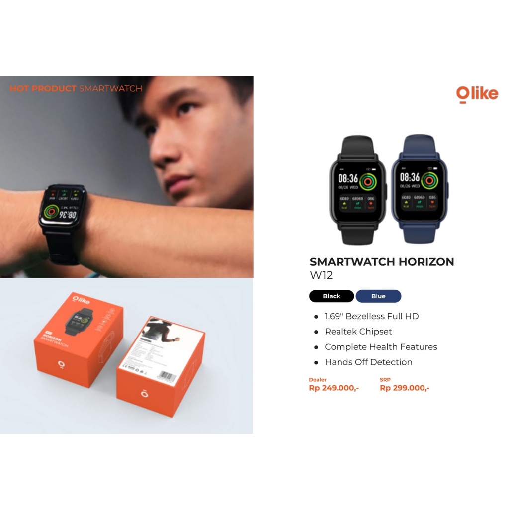 Jam Tangan Olike W12 Smartwatch Horizon HD Full Touch Screen Real Time temperature IP67 20 Days Stand By Time olike smart watch horizon w12 garansi resmi indonesia