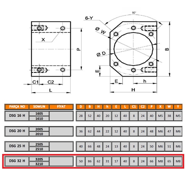 [HAEBOT] Nut Housing DSG32H SFU3210 Holder Bracket Rumahan Ballscrew 32mm Mount Socket CNC Router Milling Lead Screw