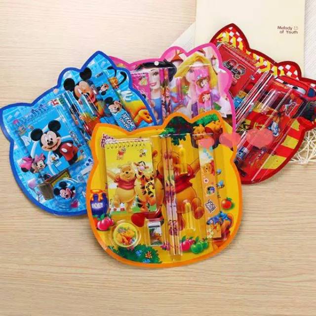 

alat tulis set karakter motif lucu anak anak Alat Tulis Sekolah Anak + Dompet Stationery , Set Alat tulis