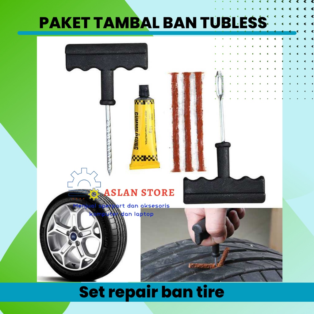 Paket Alat Tambal Ban Tubles Tubeless Bocor Motor Mobil Set repair ban tire