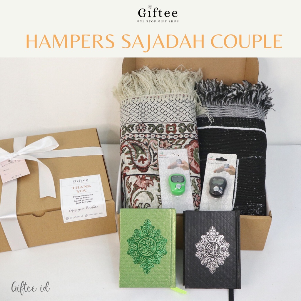HAMPERS SAJADAH COUPLE KADO HADIAH GIFT SET PERNIKAHAN ULANG TAHUN CEWEK COWOK TASBIH ALQURAN MUG