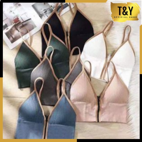 T&amp;Y Tank Top Yoga Wanita 6404 Bra Fashion Tanpa Kawat Elastis Pakaian Dalam Wanita Resleting
