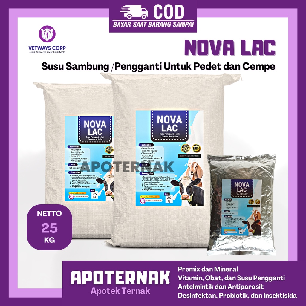 KALVOLAC 25 kg Nutrifeed | Susu Pengganti Susu Sambung Indukan Sapi Kambing Domba Untuk Pedet Cempe | Susu Anak Sapi Susu Anak Kambing | Apoternak