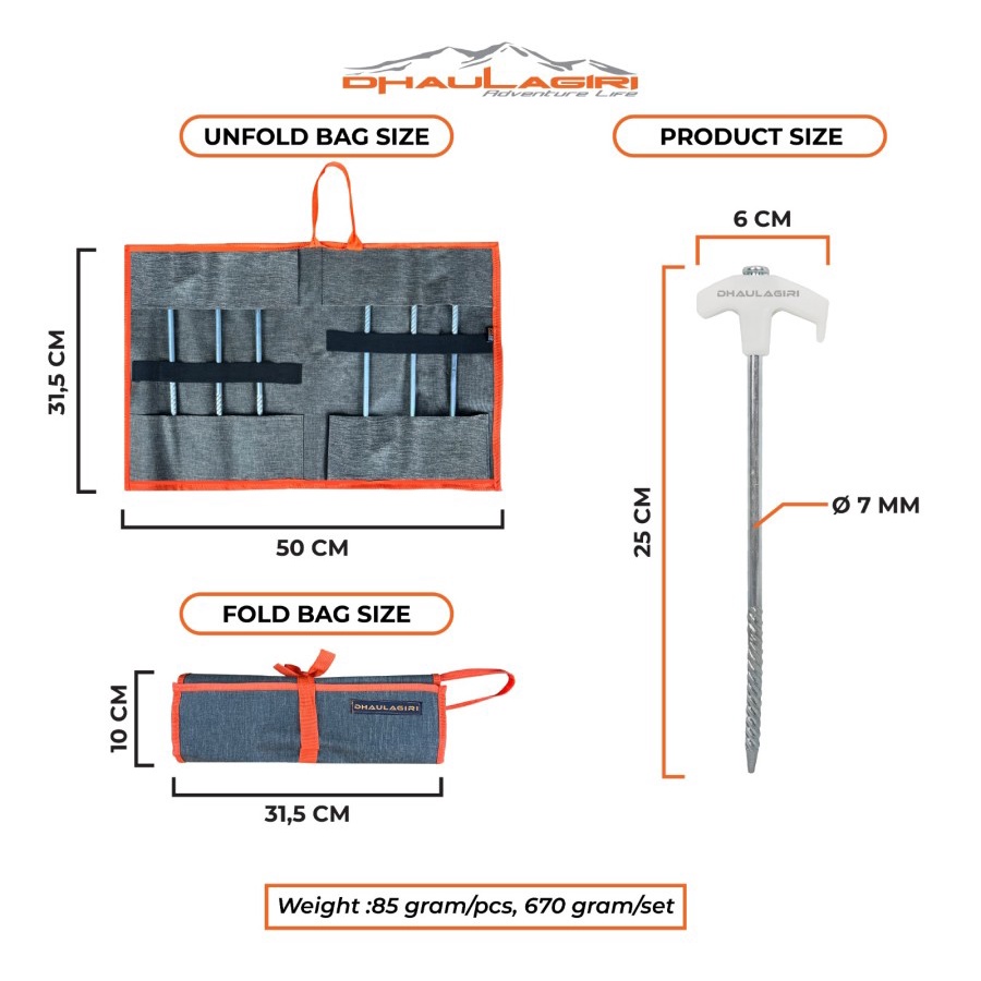 Pasak Tenda Dhaulagiri Luminous Tent Pegs 25cm 1 set 6 pcs