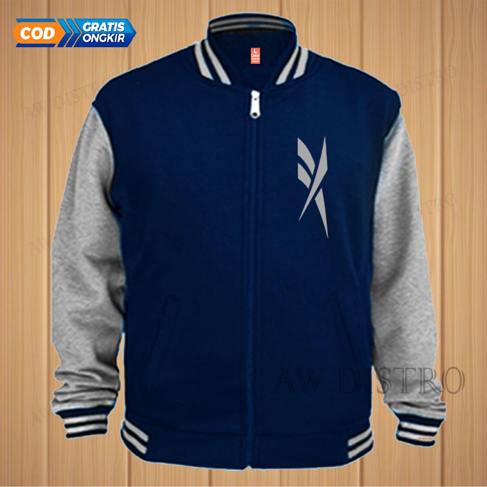 COD Jaket Baseball Varsity Distro Lorek Text Putih Premium Quality