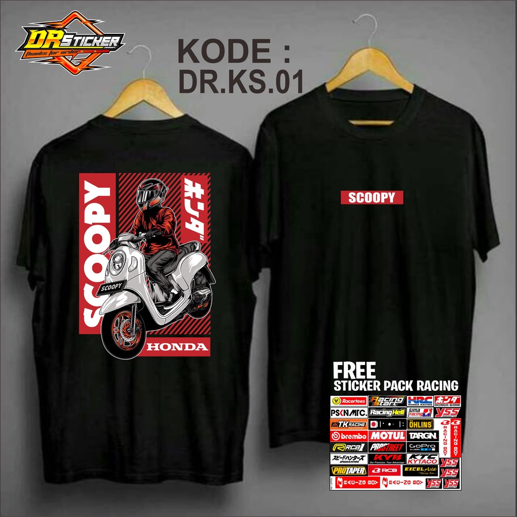 Kaos Honda SCOOPY / Kaos Distro Pria Wanita Original Desain Custom Modifikasi Honda SCOOPY Free Stic