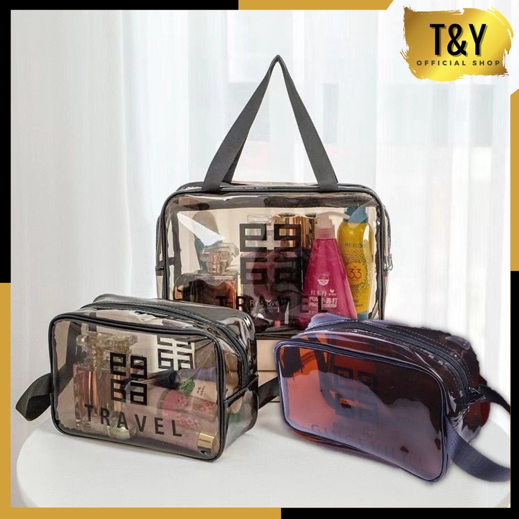 T&amp;Y Tas Kosmetik Transparant Pouch Travel Make Up Bag Organizer Dompet Kosmetik Toiletry Waterproof Pouch Kosmetik Transparant Travel