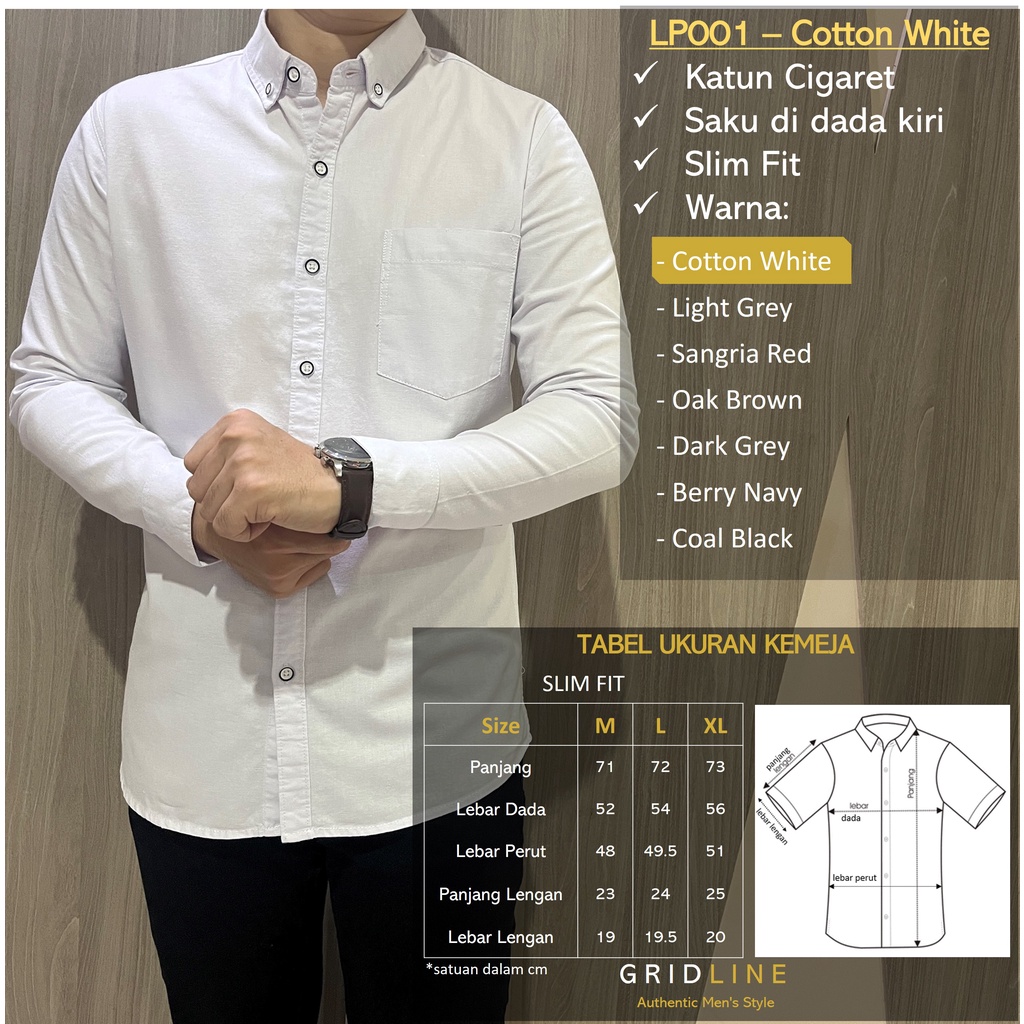 [GRIDLINE - LP001 Colorful Premium Long Sleeves Cigaret Basic] Kemeja Lengan Panjang Katun Cigaret Premium Casual Simpel Best Seller Tebal Adem Halus