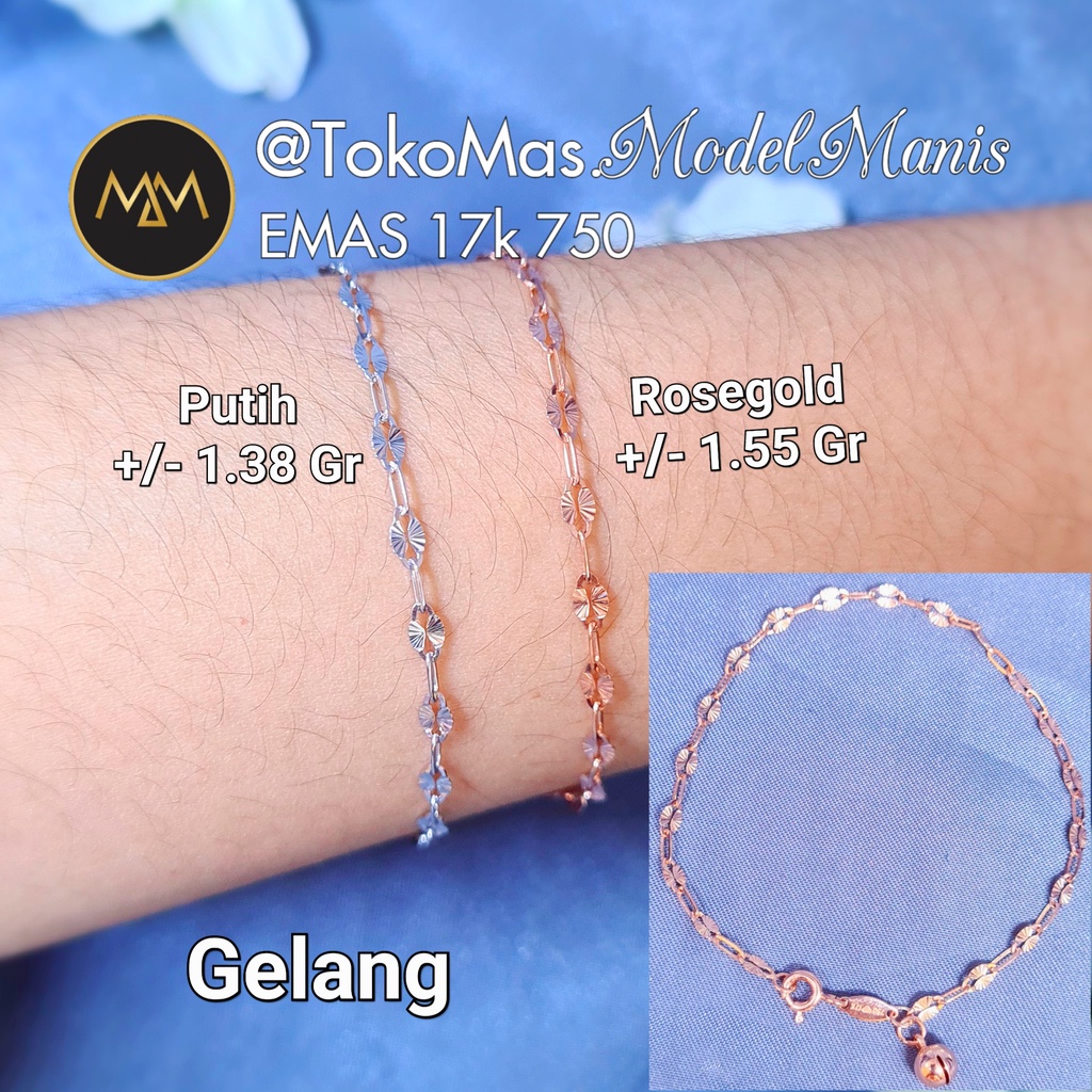 Gelang emas UBS ringan emas putih rosegold kuning 700/750 kadar 16 k / 17 k