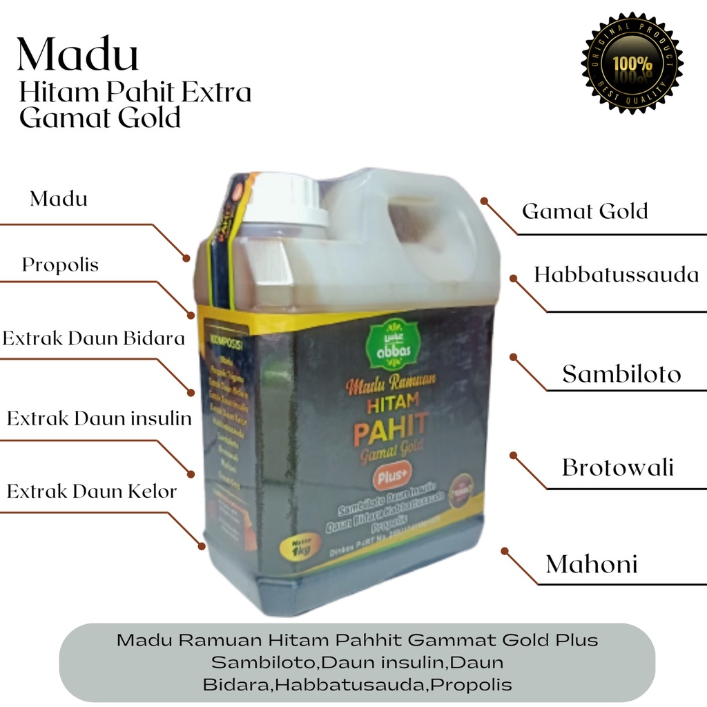 

Madu Hitam Pahit Gamat Gold (Emas) Plus Bidara 1 Kg