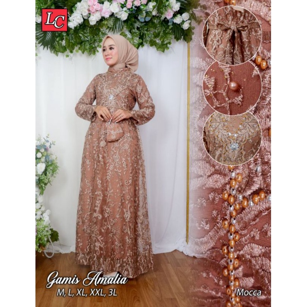 Dress Pesta Mewah / Gamis Amelia Kombinasi Payet Mutiara Terbaru / Gamis Kondangan / Gamis Tile / Gamis Pesta / Gamis Mutiara / Gamis / Gamis modern / Gamis Wisuda