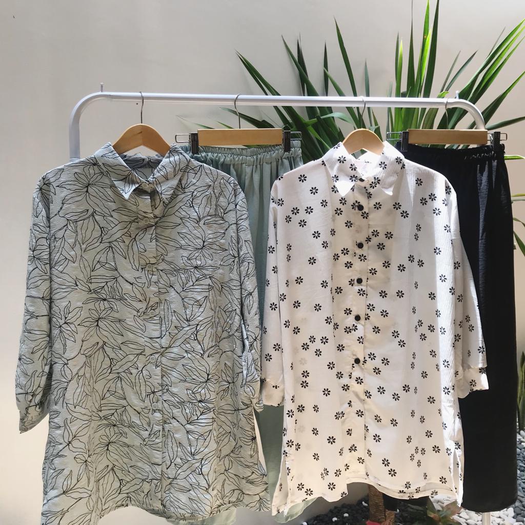 SIA Set Crinkle Motif Bunga Tunik & Blouse