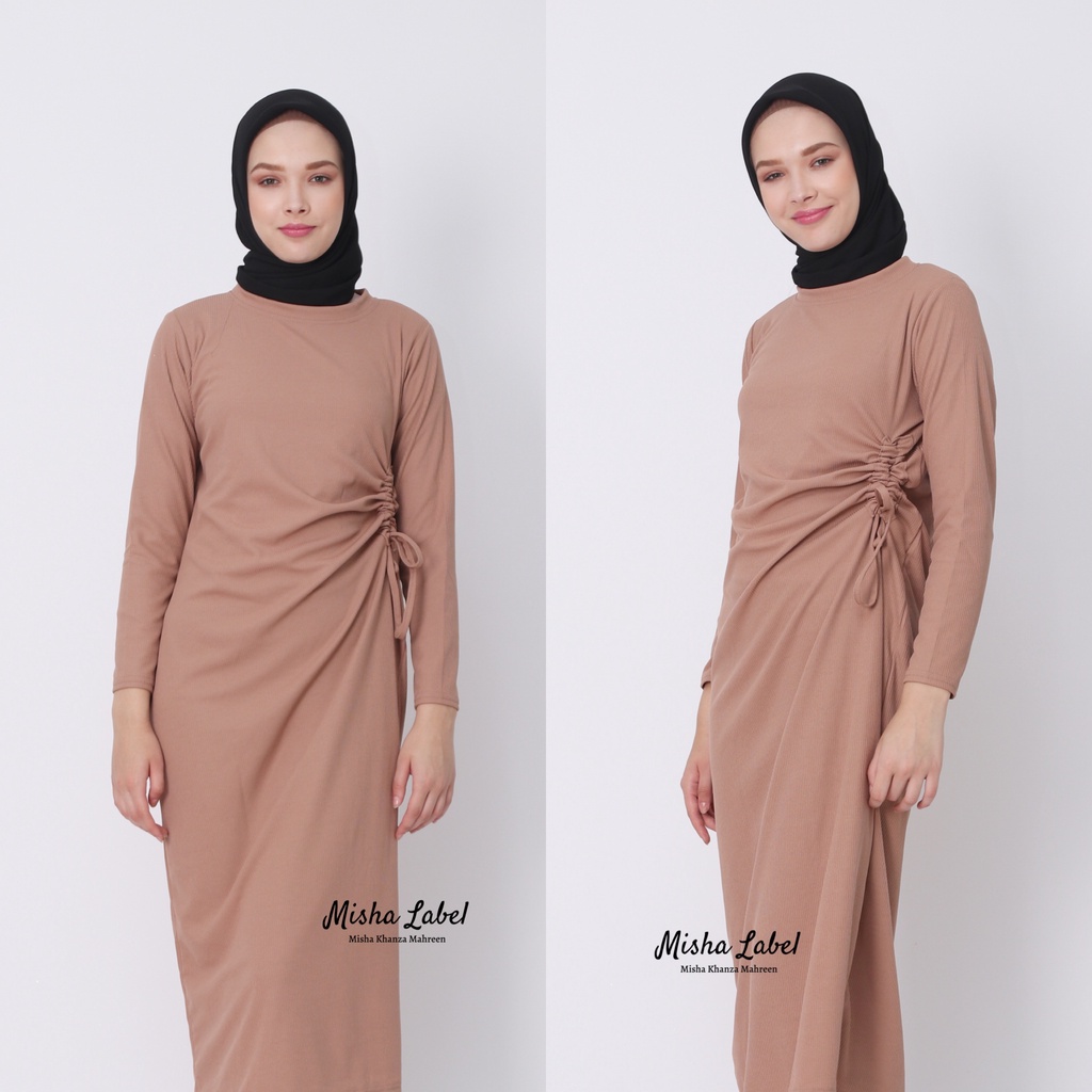 (BISA COD) Lilly Dress Tali Serut Samping Bahan Knit Rib Premium By Misha Label / knit dress / slim dress / long dress / dress tali serut / dress knit / inner dress premium / inner dress span