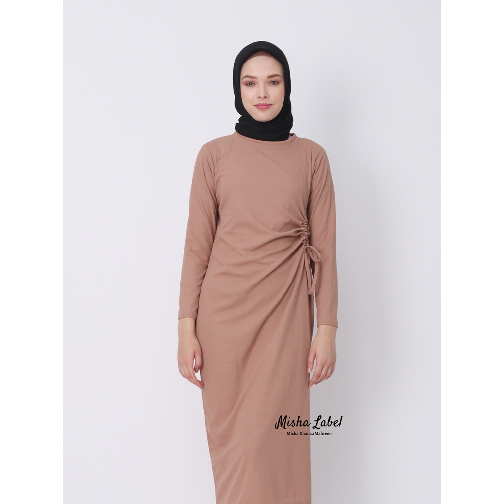 (BISA COD) Lilly Dress Tali Serut Samping Bahan Knit Rib Premium By Misha Label / knit dress / slim dress / long dress / dress tali serut / dress knit / inner dress premium / inner dress span