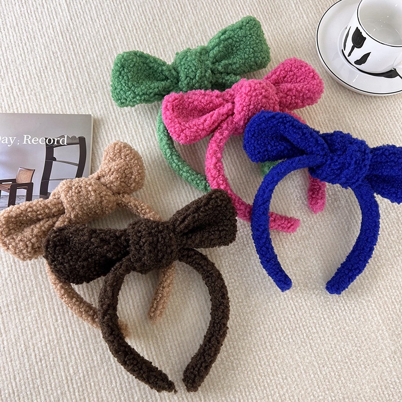 BANDO LUCU BOWKNOT PITA BESAR FLUFFY FURRY BENDO BULU CUTE KNOT RIBBON BOW KOREA KOREAN HEADBAND HAIRBAND CUCI MUKA RUMAH SANTAI