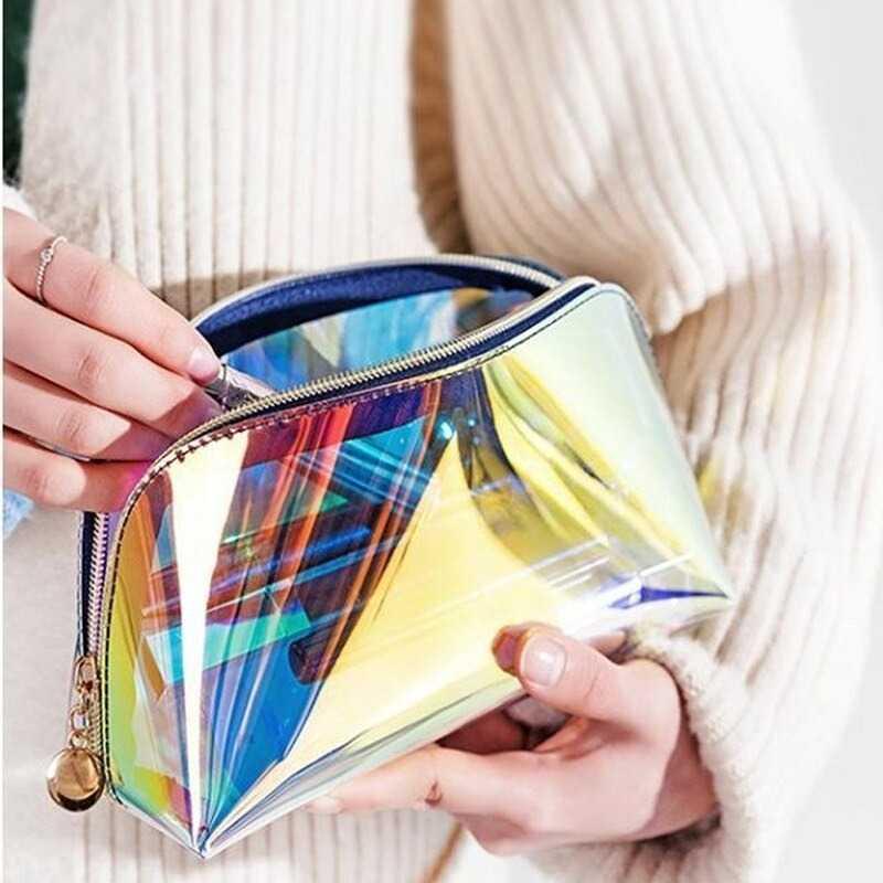 Tas Make Up Cosmetic Bag Semicircle Laser Transparent - ET1 - Multi-Color