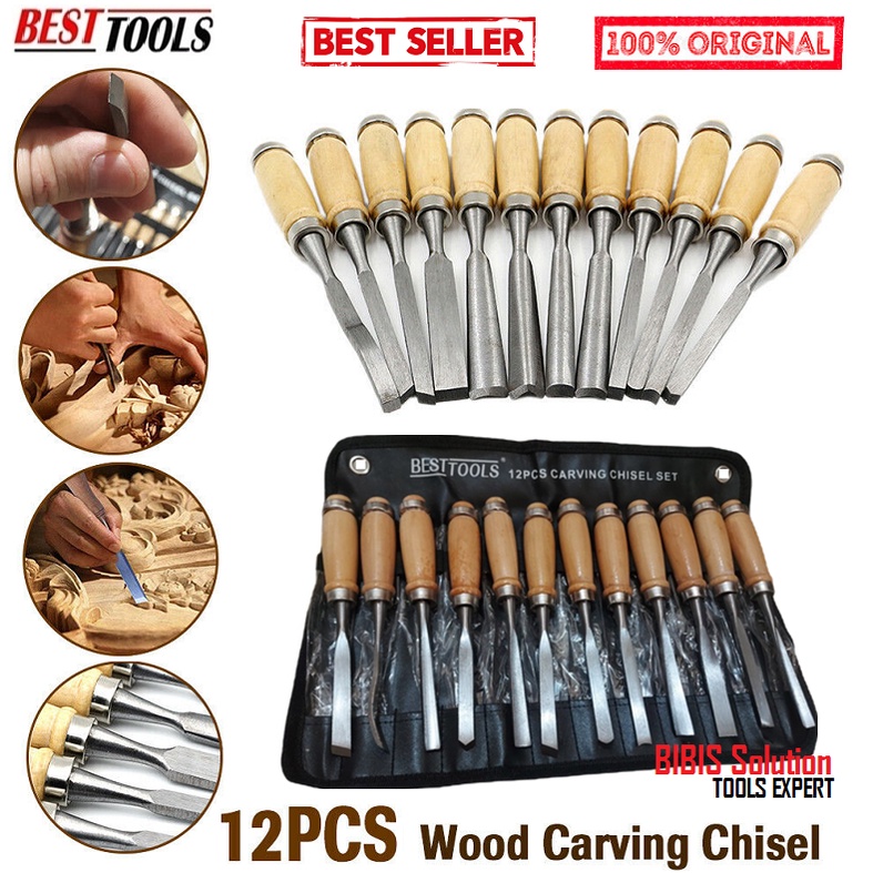 BESTTOOLS PAHAT SET ISI 12 PAHAT UKIR PISAU UKIRAN SET 12 PCS TATAH UKIR WOOD ART CHISEL SET