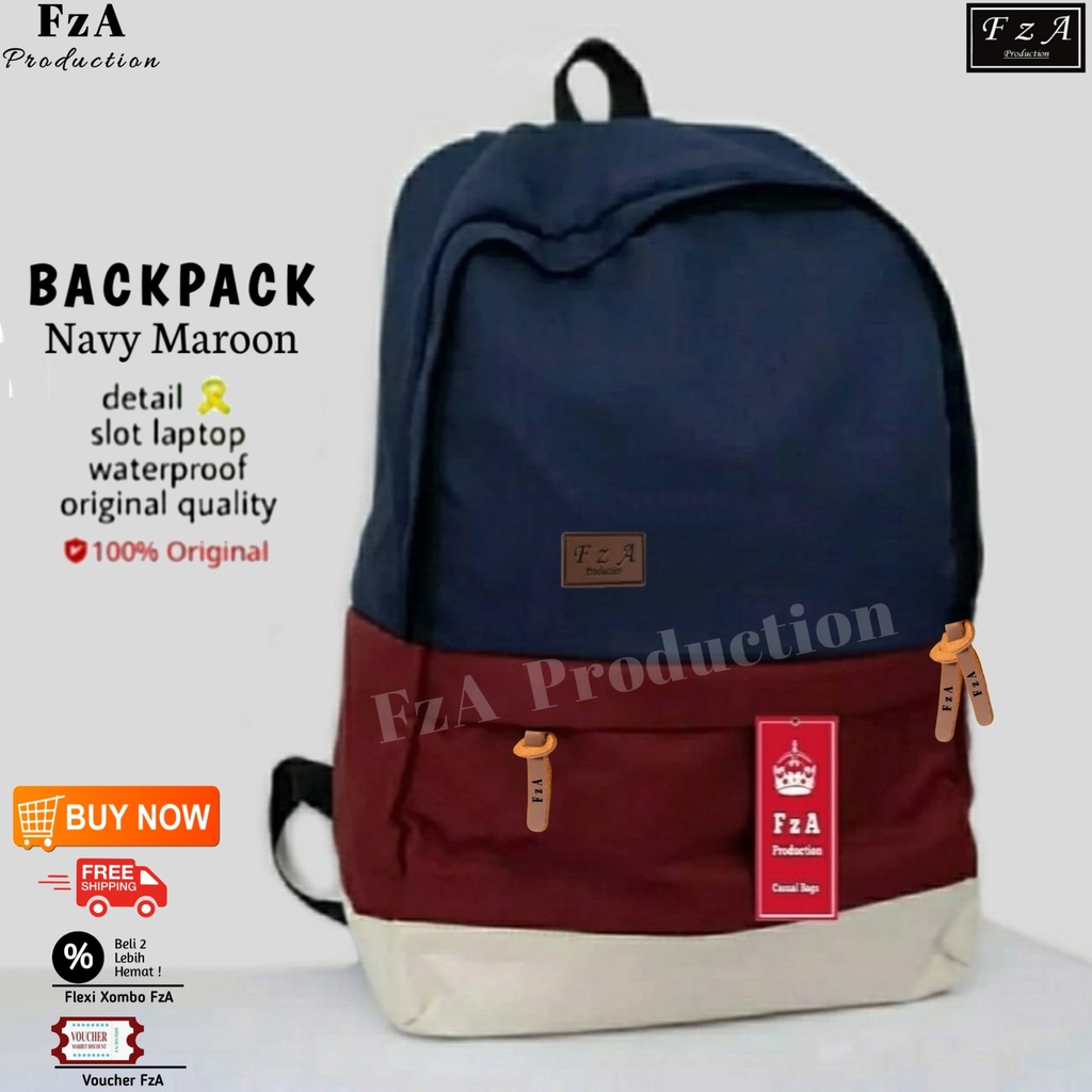 FzA Official - Big Promo..Tas Ransel Distro sekolah kuliah Kerja Pria 4286CV Tas Ransel Laptop - Navy Maroon