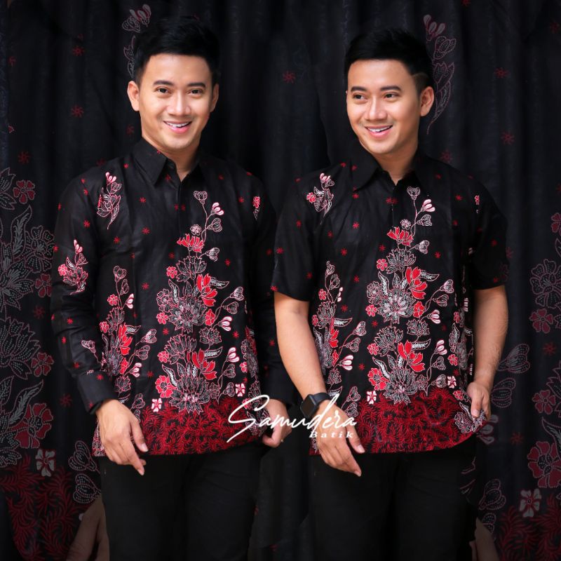 Batik Pria Lengan Panjang Pendek BATIK SAMUDERA HRB026 motif KERATONAN Kode 002 size M L XL XXL Reguler