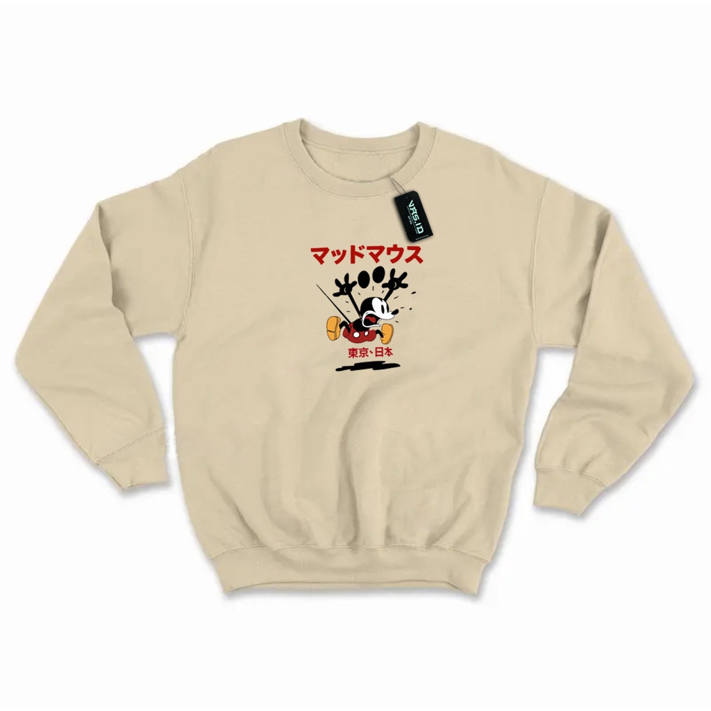 VASPLY Sweater Crewneck Pria Wanita Oversize Mickey Japan Bahan Fleece Tebal Premium Distro