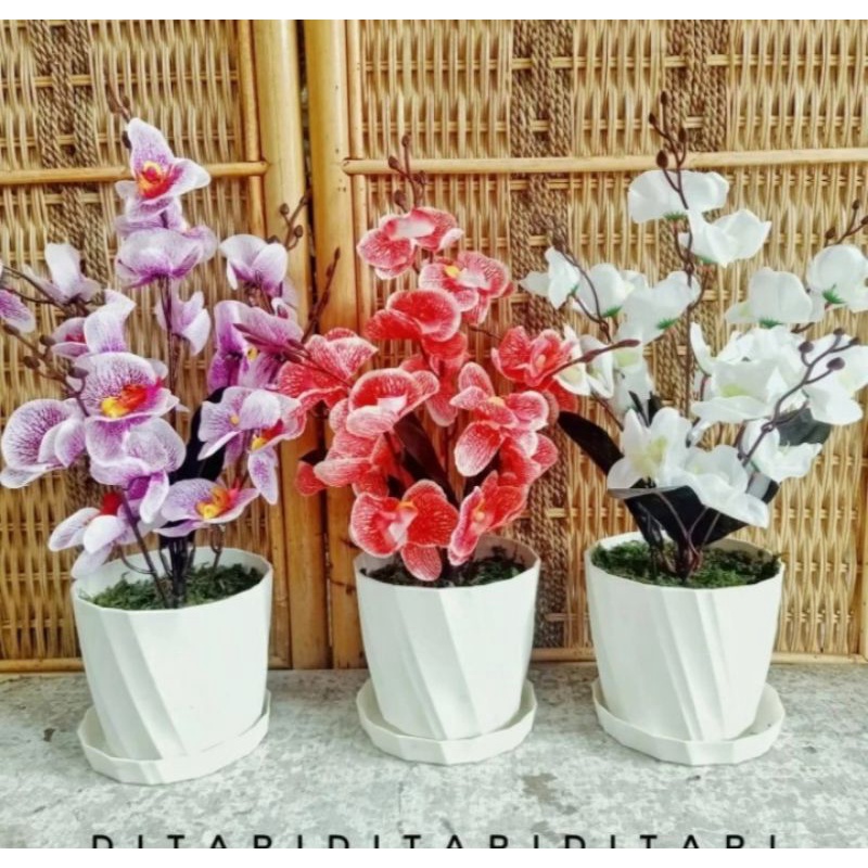 Bunga anggrek bunga hias plastik vas bunga artifisial vas sudut ruangan