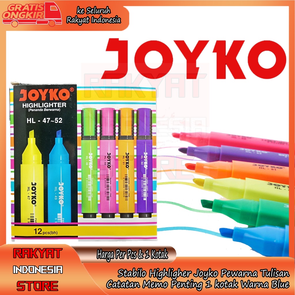 

JOYKO JOIKO HIGHLIGHTER STABILO HL-47 WARNA BLUE BIRU PENANDA BERWARNA JOYKO WARNA PASTEL WARNA PASTEL COLOR JOYKO STABILO SET WARNA PASTEL HIGHLIGHTER JOYKO HIGHLIGHTER PENANDA TULISAN CATATAN MEMO NOTES PENTING KANTOR KULIAH