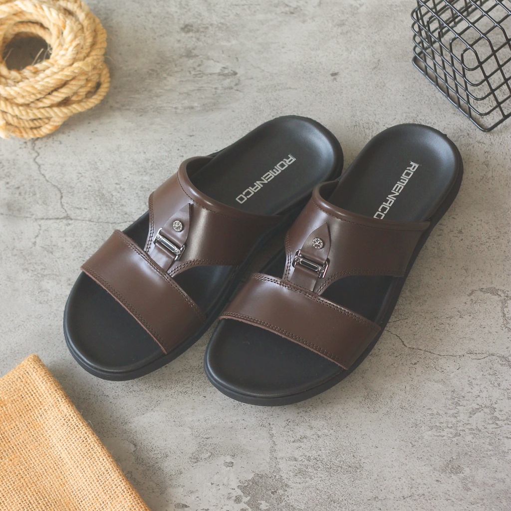 Sandal Kulit Asli Pria Romenaco R23B Black Brown