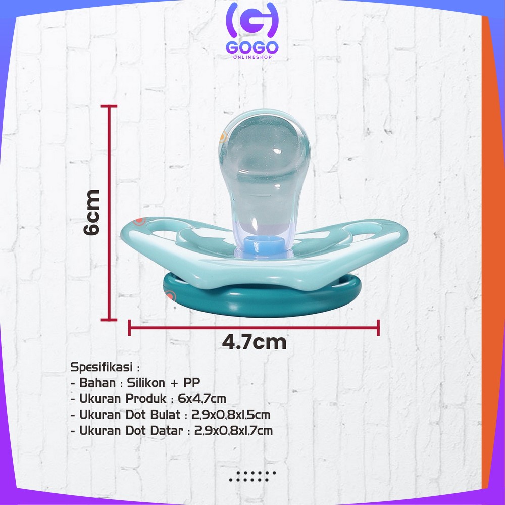 GOGO-C825 Empeng Dot Bayi Bulat Silicone Dengan Penutup Anti Debu BPA FREE / Kompeng Bayi Datar Baby Pacifier Empeng Gepeng Anak Bayi Import