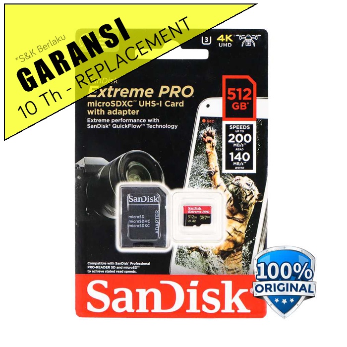 MicroSD Sandisk 512GB 1TB Seri Extreme Pro V30 U3 A2 4K 200MB/s Micro SD Card 512 GB 1 TB Memori Sup