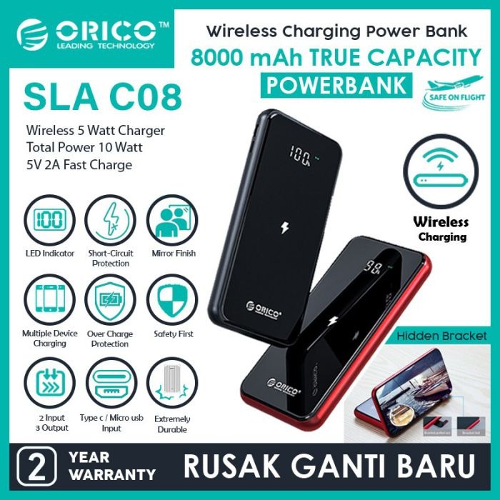 Original Powerbank Orico SLA-C08 Charge Wireless Digital Display Screen