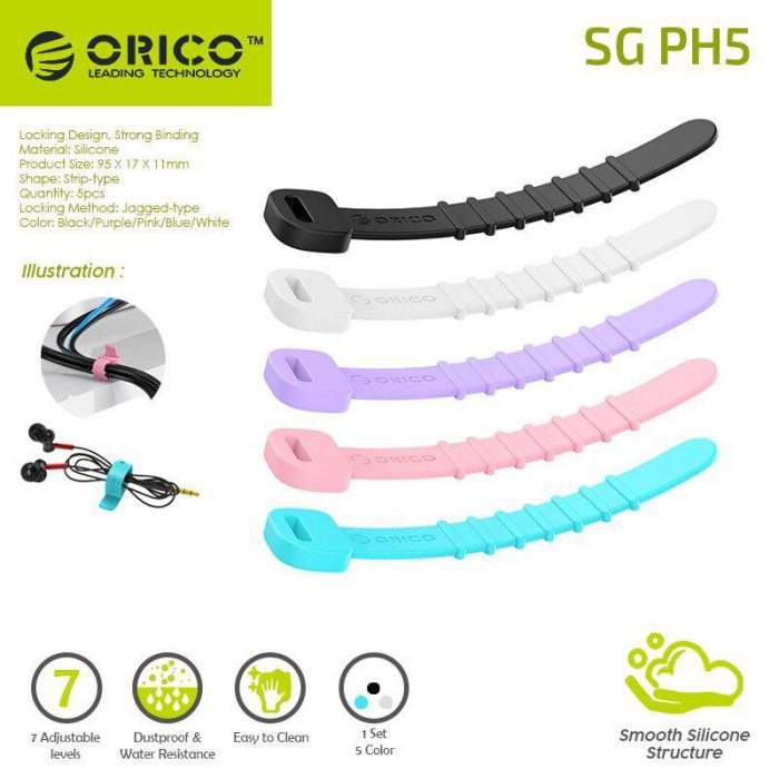 Original Orico Colorful Silicone Cable Tie Organize Tali Kabel
