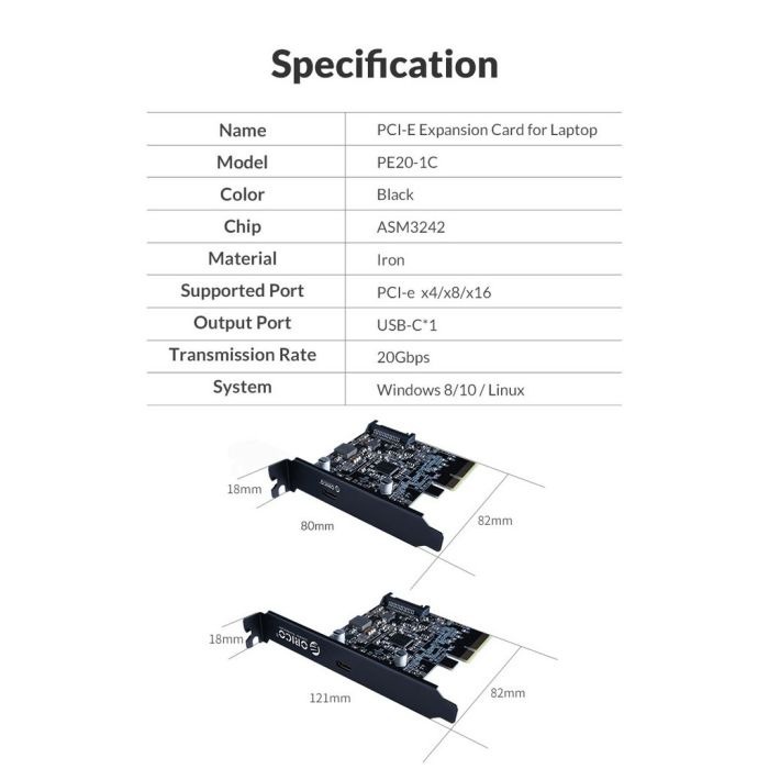 Internal Hardware ORICO PE20-1C PCIe Expansion Card for Desktop