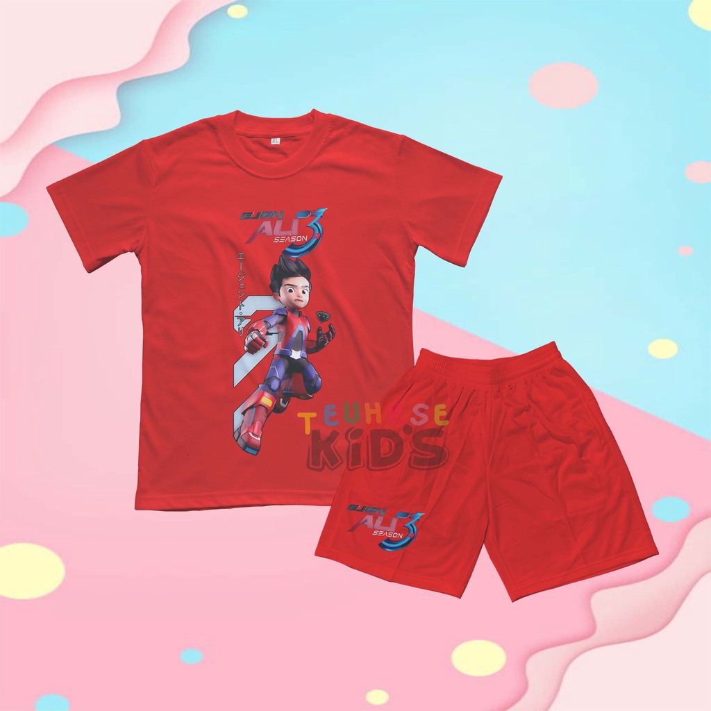 baju setelan anak motif karakter kartun anak anak "EJEN ALI SEASON 3" bahan cottun premium